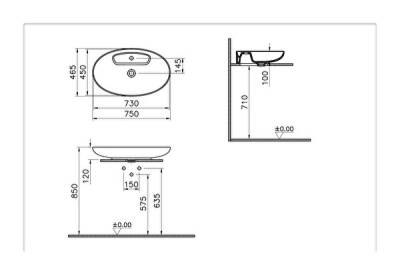 Artema Memoria Çanak lavabo 5881B483-0563 Oval - 75x47 cm - tek armatür delikli - su taşma deliksiz - Clean - mat siyah - 2