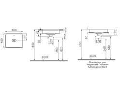 VitrA Metropole Tezgahaltı lavabo 7534B003-1082 Dikdörtgen - 50x40 cm - armatür deliksiz - su taşma delikli - beyaz - 2