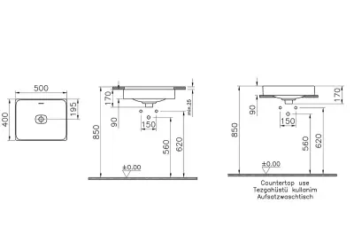 VitrA Metropole Tezgahaltı lavabo 7534B003-1082 Dikdörtgen - 50x40 cm - armatür deliksiz - su taşma delikli - beyaz - 2