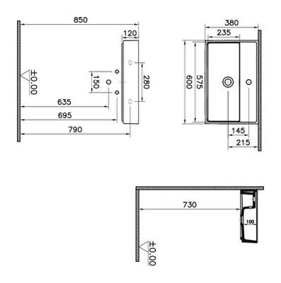 VitrA ArchiPlan Lavabo 7401B003-0001 Dikdörtgen - kompakt - 60x38 cm - tek armatür delikli - su taşma delikli - beyaz - 2