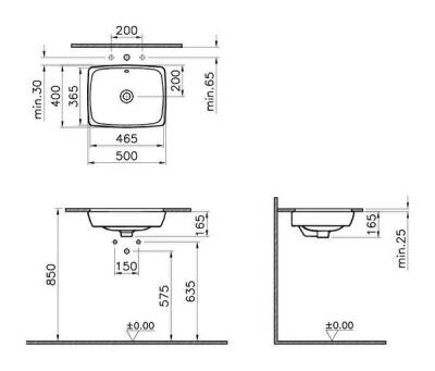 VitrA Metropole Tezgahaltı lavabo 5667B003-1082 Dikdörtgen - kompakt - 50x40 cm - armatür deliksiz - su taşma delikli - beyaz - 2