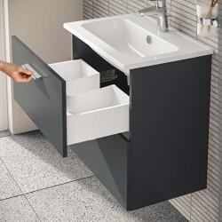 VitrA Mia 75102 Çekmeceli Banyo Dolabı Seti, 60cm, Parlak Antrasit - 2