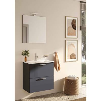 VitrA Mia 75102 Çekmeceli Banyo Dolabı Seti, 60cm, Parlak Antrasit - 3