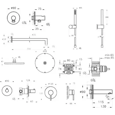 VitrA Origin Ankastre Duş Seti, Krom, 9 Parça - 3